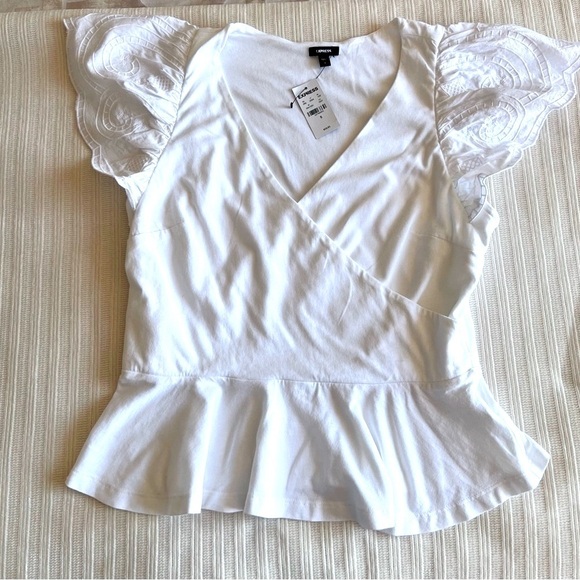 💥Express White Ruffled Peplum Blouse - Picture 5 of 11